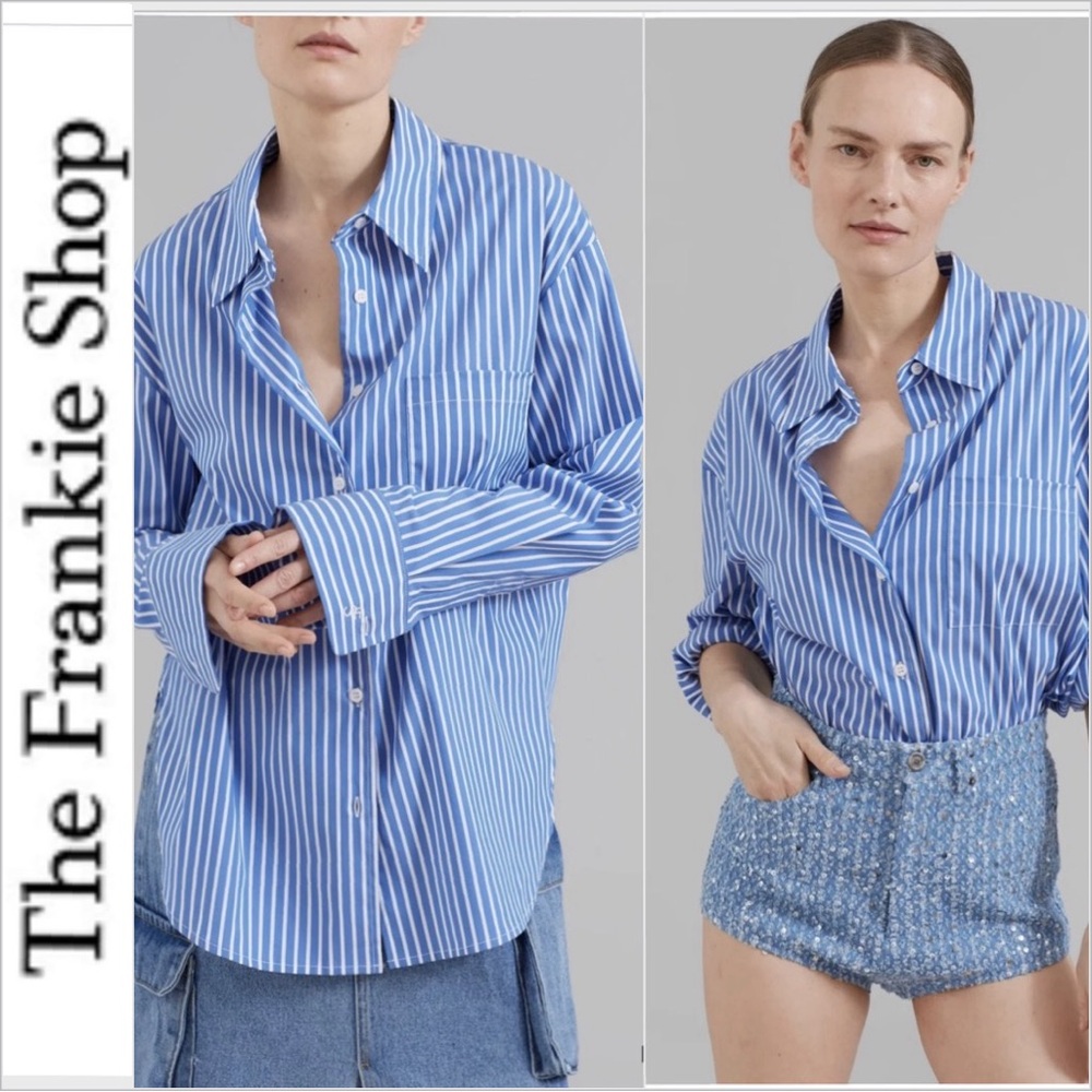 Frankie Shop Blue Striped Button Down Shirt
